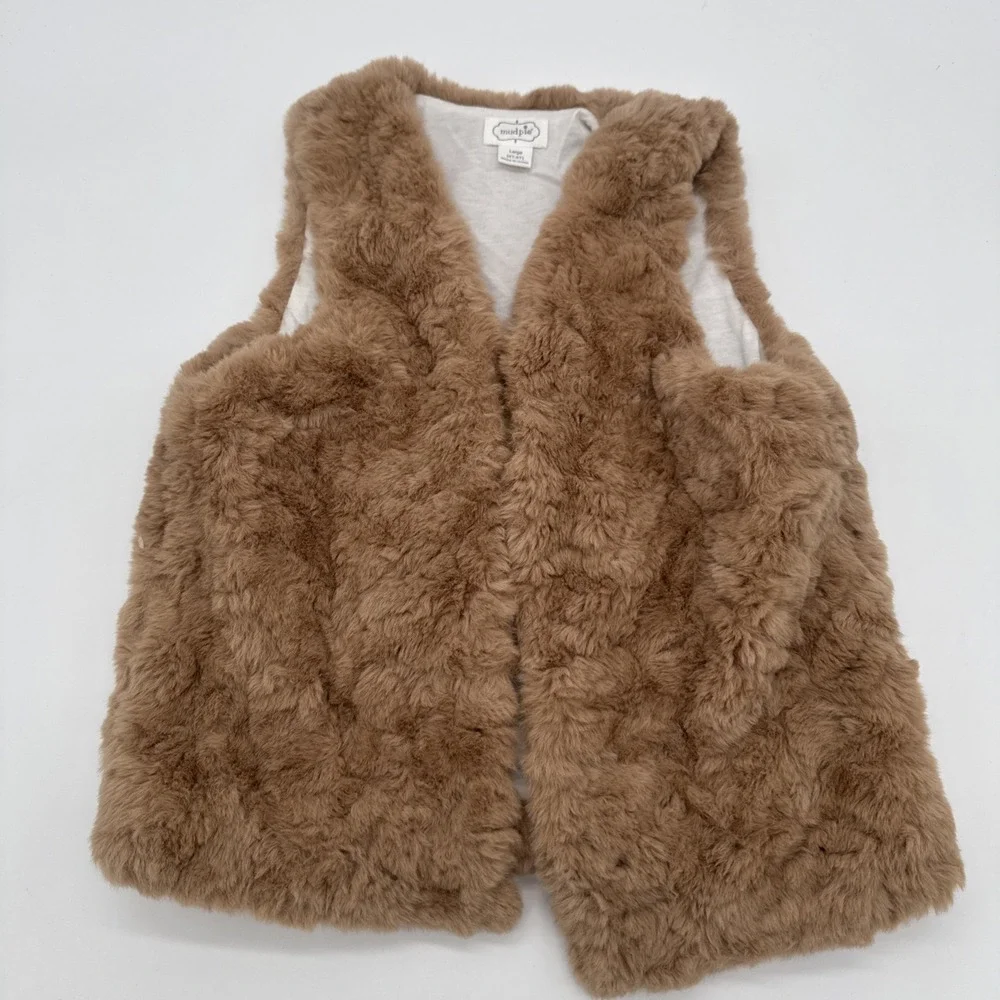 Mud Pie Toddler Girl Tan Fur Vest Size Med 4T-5T Cotton /Poly Blend